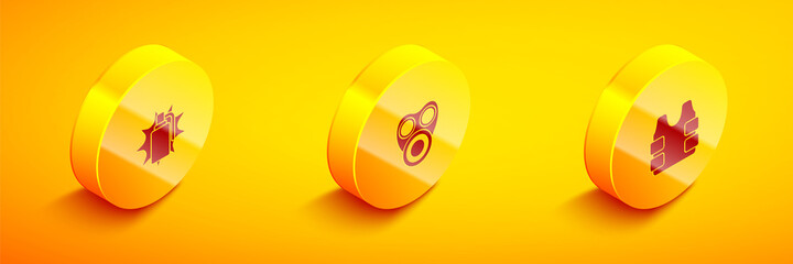 Set Isometric Hand grenade, Gas mask and Bulletproof vest icon. Vector.