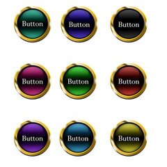 Set of colored round buttons with gold border