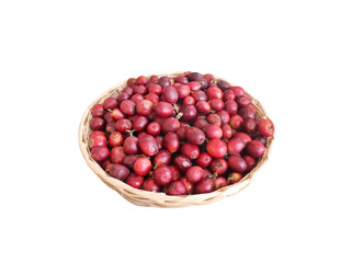 Fresh coffee bean in basket  isolated on white background , clipping path