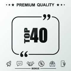 Top 40 writing icon. Text inside quote symbol