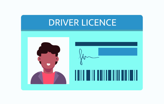 Driver license card with man on the photo and ID number. Vector illustration