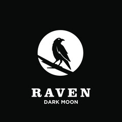 Raven with moon dark logo icon design