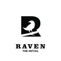 Fototapeta premium Raven with initial R logo icon design