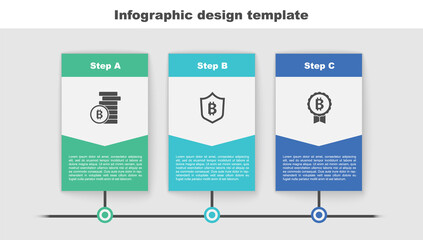 Set Bitcoin, Shield with bitcoin and . Business infographic template. Vector.