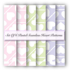 Set of 6 seamless Pastel Heart Patterns