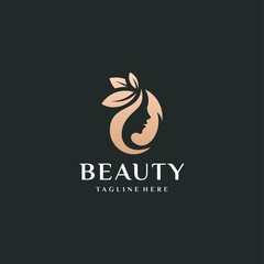 Beauty woman hair logo design and business card vector illustration template