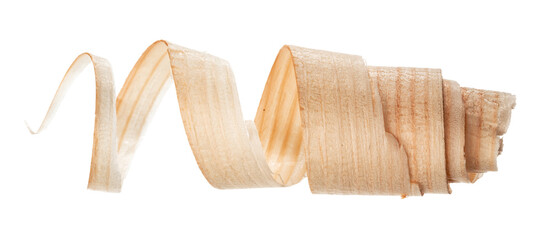 Curly wood shaving isolated on white background