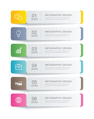 6 data infographics tab paper thin line index template. Vector illustration abstract background. Can be used for workflow layout, business step, banner, web design.