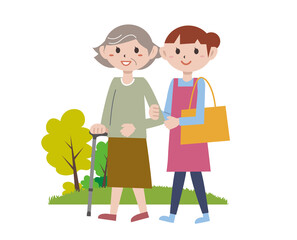 介護福祉士　散歩　買い物