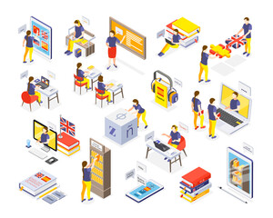 Language Courses Isometric Set