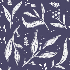 seamless floral pattern with white leaves on a gray background