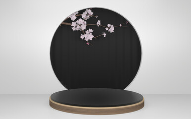 Abstract podium black gold concept and decoration japanese style. 3D rendering