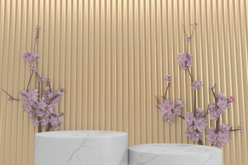 White Podium minimal geometric white and gold style abstract.3D rendering