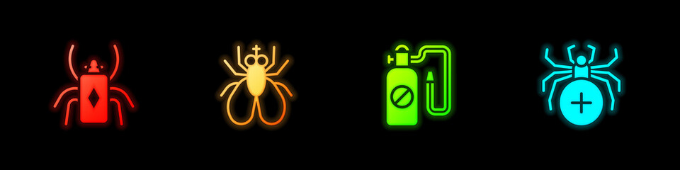 Obraz na płótnie Canvas Set Beetle bug, Insect fly, Pressure sprayer and Spider icon. Vector.