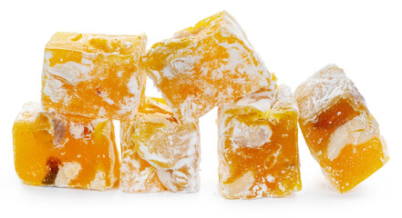 Yellow Turkish Delight sweets isolated on white