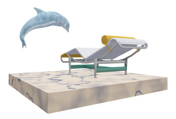 Springender Delfin und Liegestuhl, Freisteller © Michael Rosskothen