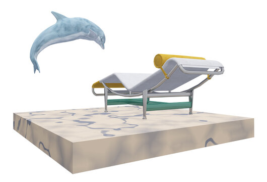 Springender Delfin und Liegestuhl, Freisteller