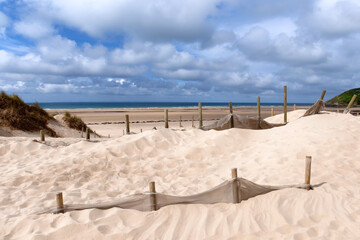 Sand Dune Protection in Normandy coast. Barneville-Carteret village