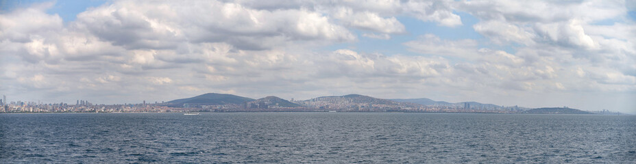 Fototapeta na wymiar Panorama of Asian part of Istanbul Turkey. View from sea of the megapolis seashore