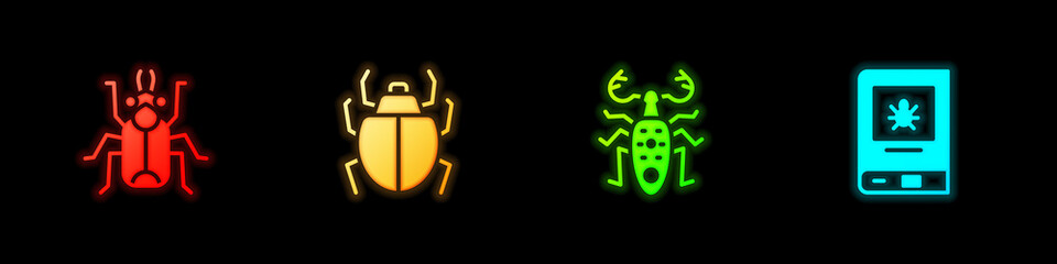 Set Beetle bug, Mite, deer and Book about insect icon. Vector.