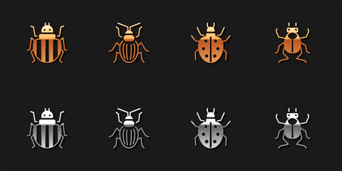 Set Colorado beetle, Chafer, Mite and Beetle bug icon. Vector.