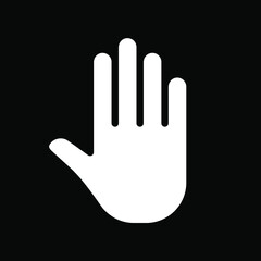 Hand vector icon. Stop and and no entry prohibition gesture sign. Mouse cursor symbol. Isolated on black background.