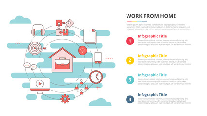 wfh work from home concept for infographic template banner with four point list information