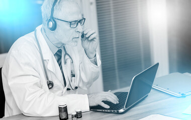 Portrait of doctor during online medical consultation; light effect