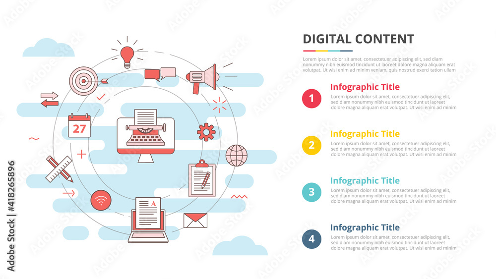 Aufkleber digital content concept for infographic template banner with four point list information