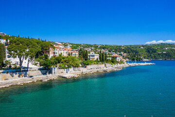 Fototapeta na wymiar Opatija riviera on Adriatic coast in Croatia, aerial panoramic view
