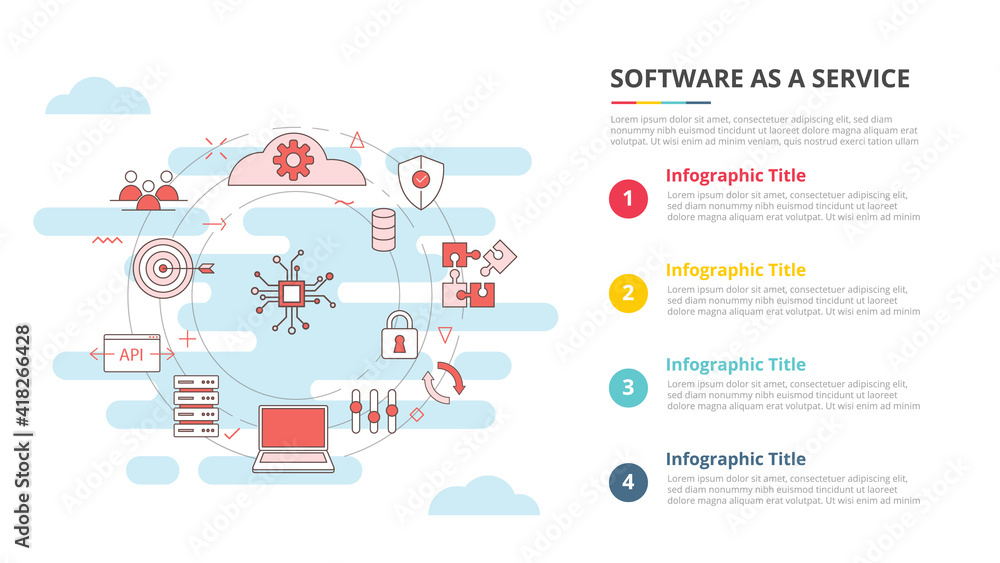 Aufkleber saas software as a service concept for infographic template banner with four point list information