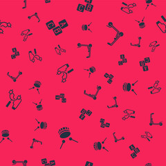 Set Drum with drum sticks, ABC blocks, Slingshot and Scooter on seamless pattern. Vector.