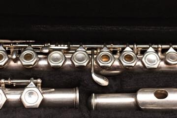 Naklejka premium Open case with a disassembled flute lying in it