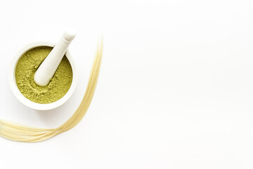 Herbal henna or mehandi powder for hair coloring or tattoo on hands