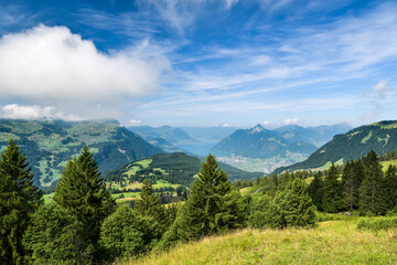 Beautiful views on Lake Lucerne and Swiss Alps from as seen from Hoch Ybrig