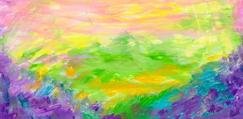 Papier Peint photo autocollant Mélange de couleurs Abstract painting is painted with acrylic paints. Landscapes for your interior. The painting is painted with free broad strokes in the style of impressionism.