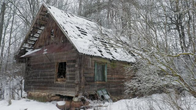 Belarus. Winter countryside landscape. Abandoned house