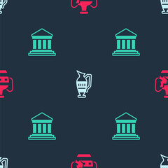 Set Broken amphorae, Ancient and Parthenon on seamless pattern. Vector.