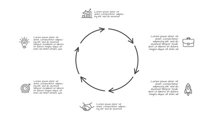 Doodle infographic elements with 6 options. Hand drawn icons. Thin line illustration