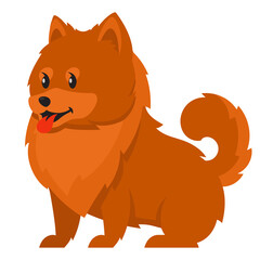 Sitting Spitz side view. Cute pet in cartoon style.
