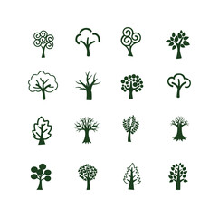 Flat and line vector trees set. Tree icons set in a modern Pictogram style.