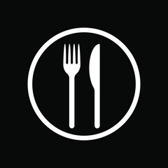 Fork and knife vector icon. Simple flat shape restaurant or cafe place sign. Kitchen and diner menu logo symbol.