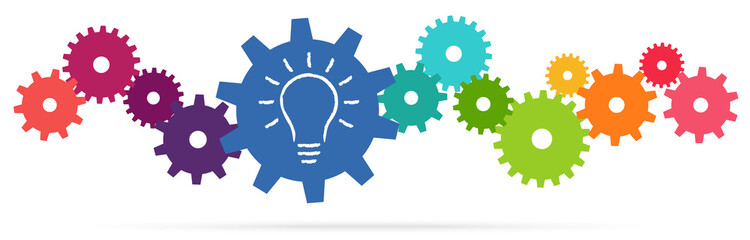 colored team work gears with light bulb