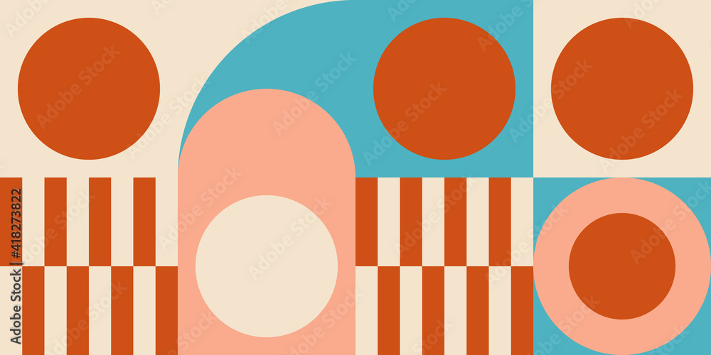 Aufkleber Modern vector abstract  geometric background with circles, rectangles and squares  in retro scandinavian style. Pastel colored simple shapes graphic pattern. Abstract mosaic artwork.