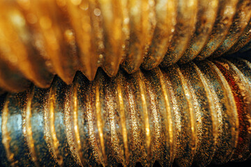 Many metal screws on concrete close up