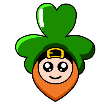 Hand drawn clover mascot design graphic illustration with face on white background © Kristian