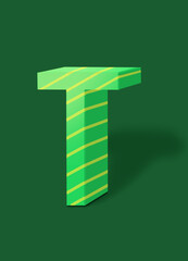 The letter T of the English alphabet is light green with yellow stripes. 