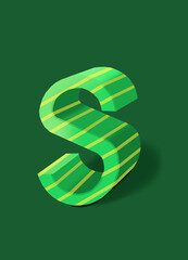 The letter S of the English alphabet is light green with yellow stripes. 