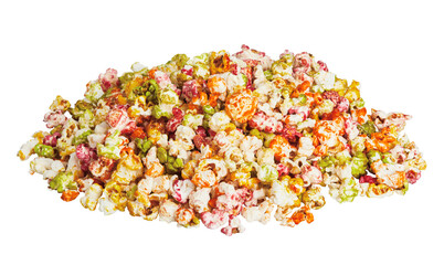 Heap of delicious glazed mix of pop corn, isolated on white background with clipping path