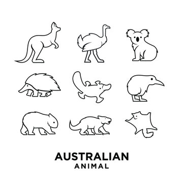 collection outline Australian black animal silhouette logo icon design